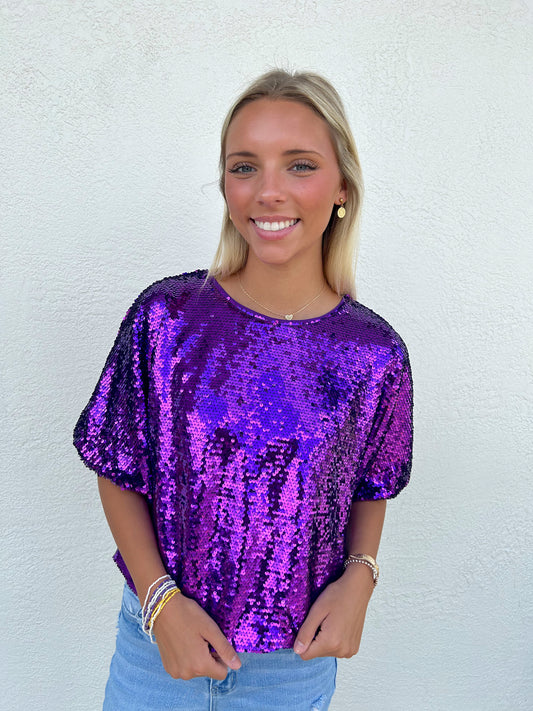 Glitzy Purple Bubble Sequin Top