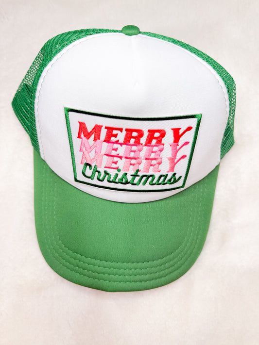 Trucker Hat Patch Merry Merry Merry Christmas Green