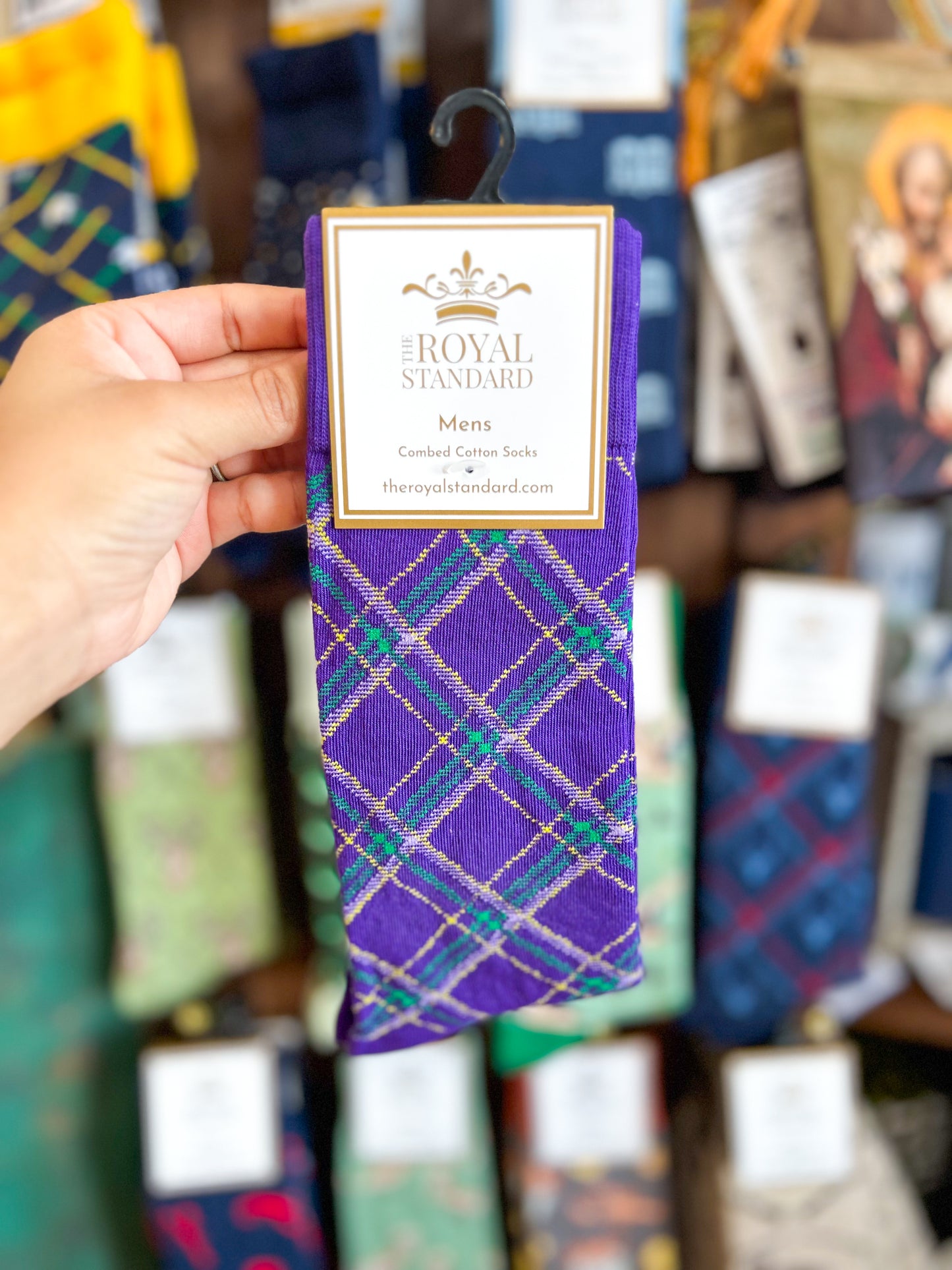 Men's Mardi Gras Plaid Socks-Purple