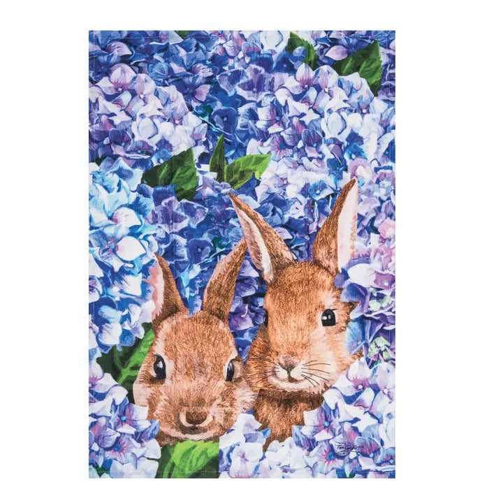 Easter Bunnies in Hydrangeas Kitchen Towel