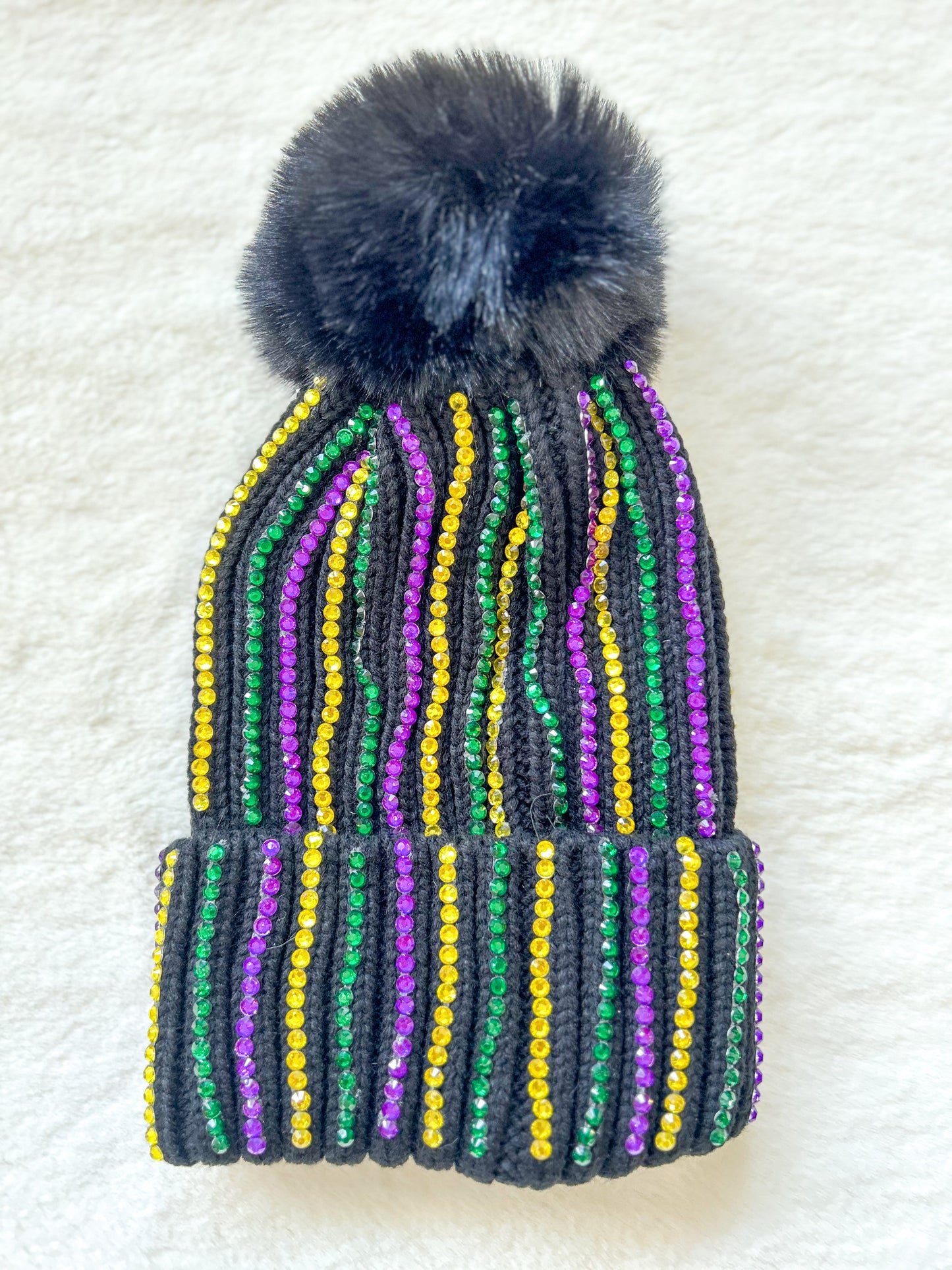 Mardi Gras Jewel Beanie- Black