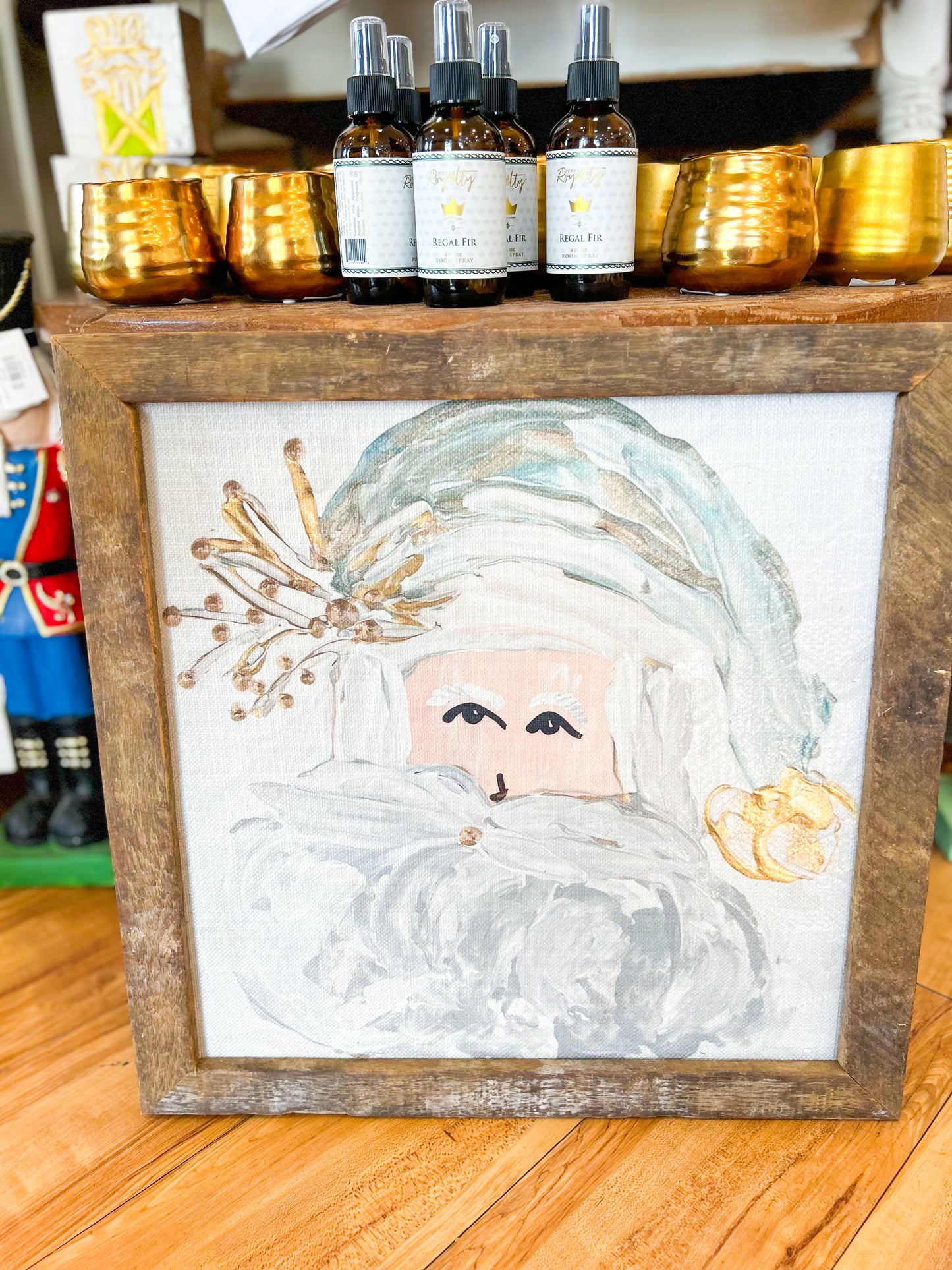 GA Teal Santa Framed Art 18x18
