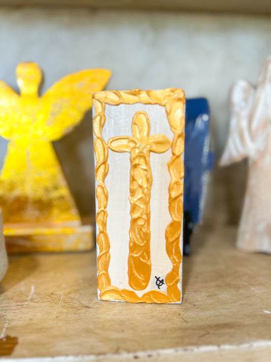 Mini Gold Cross Wood Block