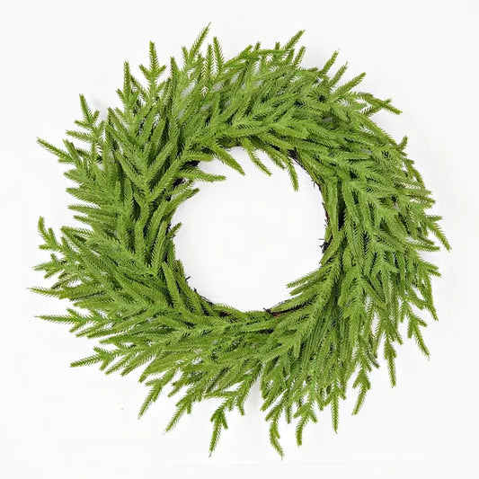 24in Twig Wreath-Soft Touch Evergreen Norfolk Pine