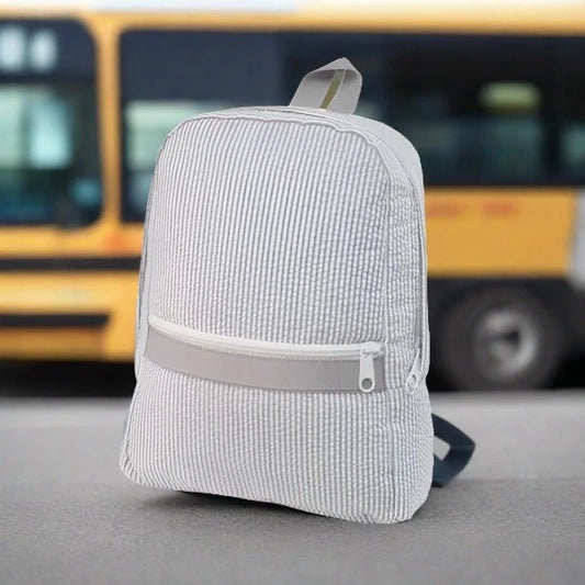Grey Seersucker Small Backpack