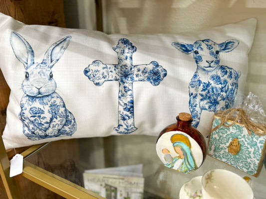 Blue Chinoiserie Triple Lumbar Pillow