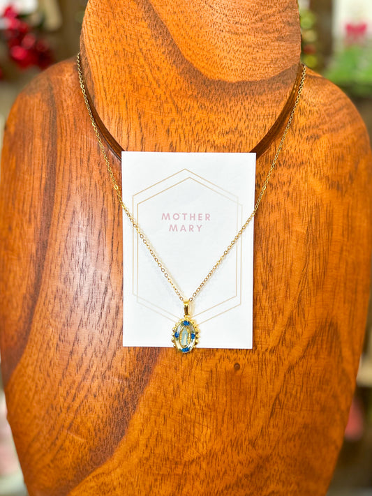 Harleigh Leonards Dainty Our Lady in Blue Roses Necklace
