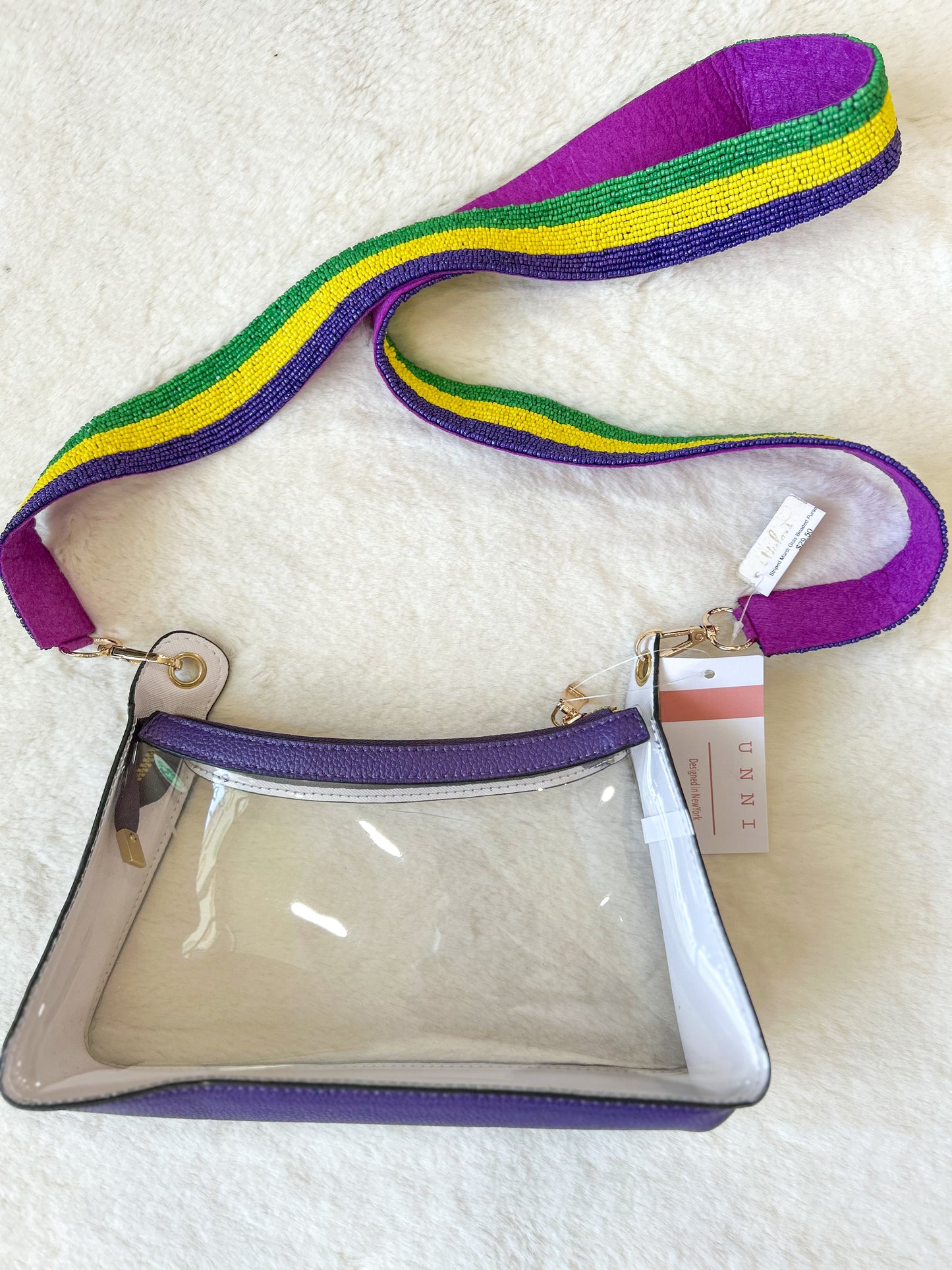 Striped Mardi Gras Beaded Purse Strap