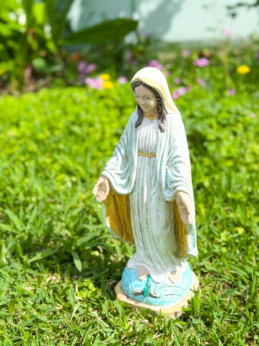 14" Cement Hand Painted Mary Statue