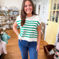 Oversized Crew Neck Stripe Sweater Vest- Kelly Green
