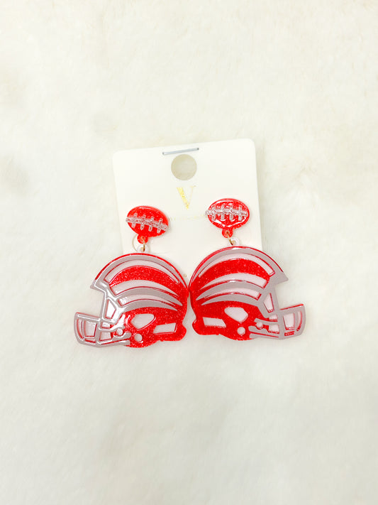 Red/Grey Acrylic Football Helmet Earrings