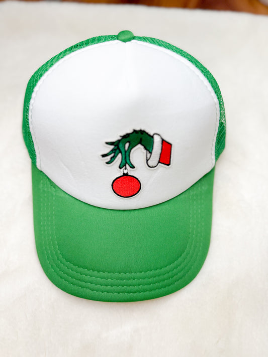 Trucker Hat Patch Grinch With Ornament Green