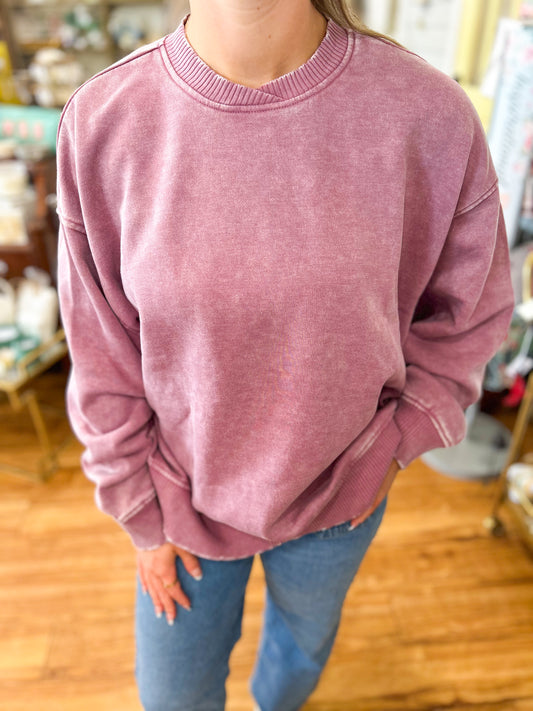 Cross Crew Acid Was Oversized Fleece Pullover- Light Rose