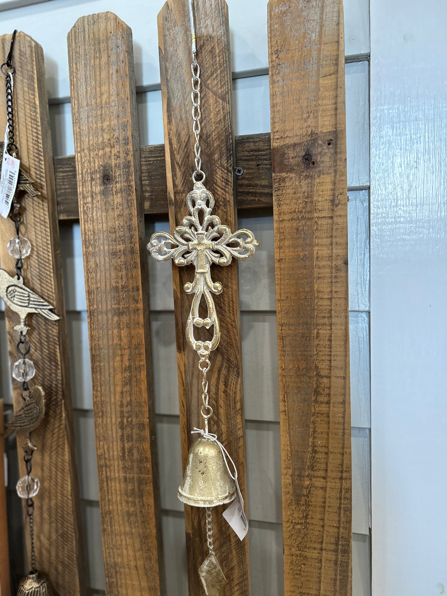 Gold Whitewash Cross Wind Chime