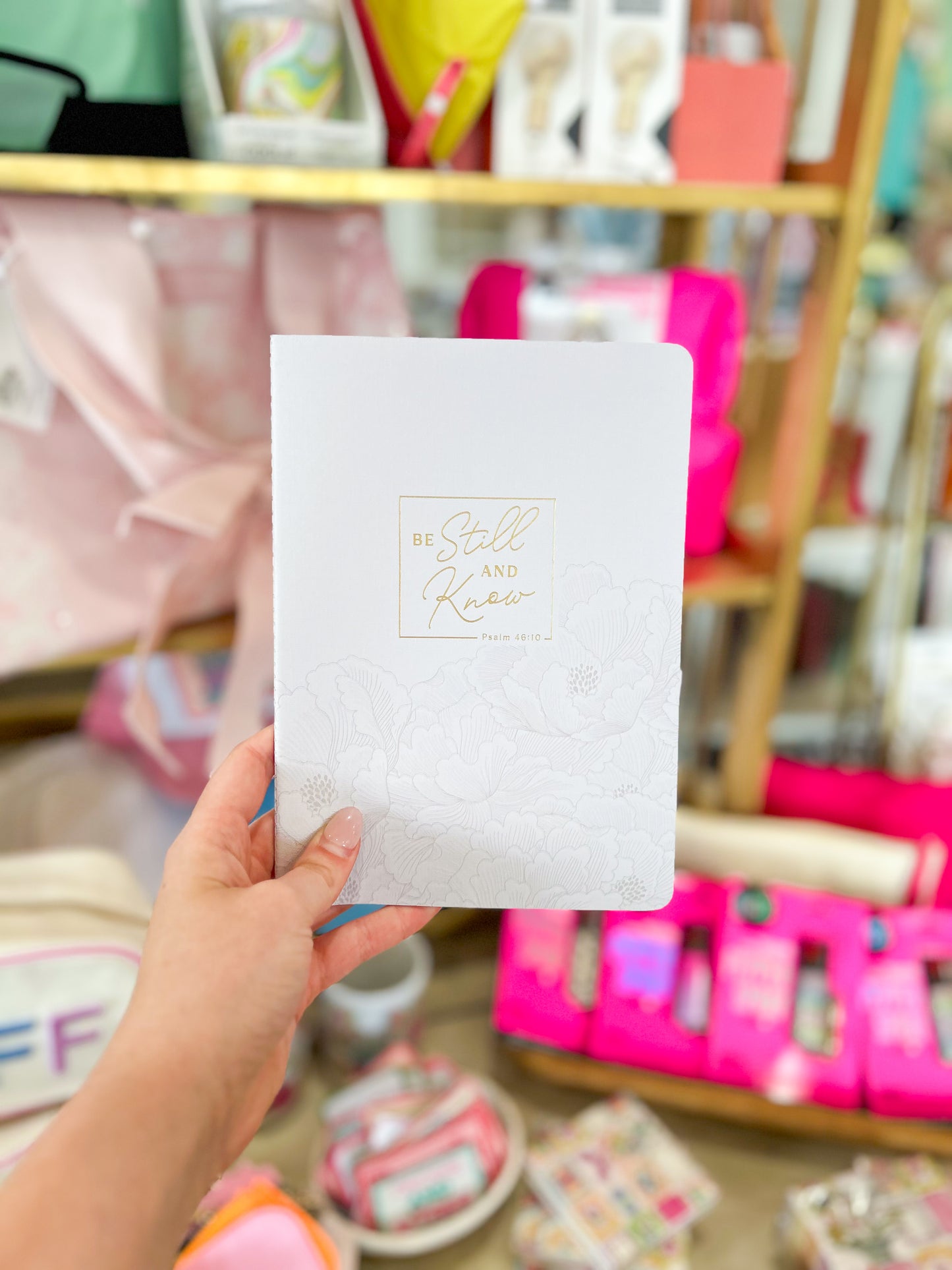 Notebook- Grey Floral Be Still and Know