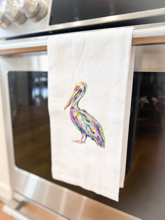 Bayou Pelican Mardi Gras Hand Towel