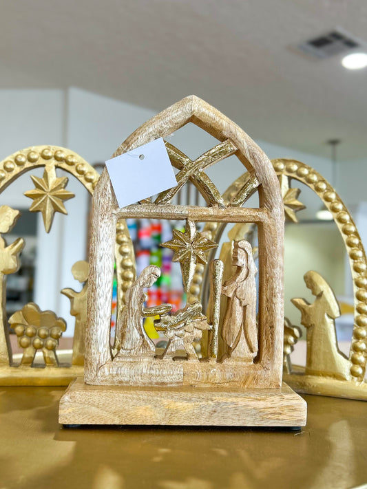 Wooden & Gold Nativity Decor