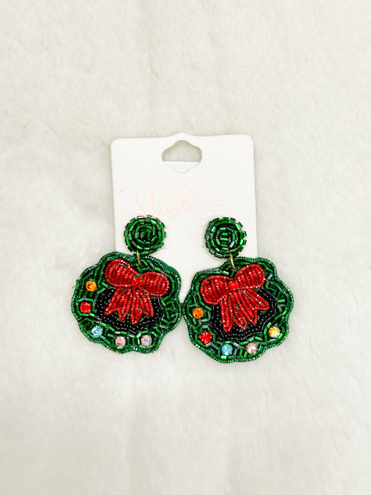 Deck the Halls Christmas Wreath Earrings