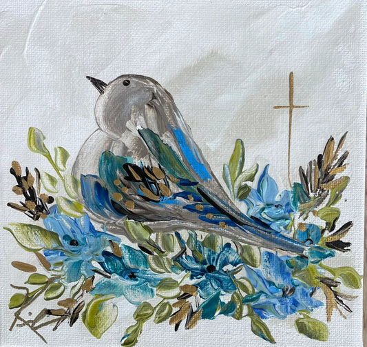 4x4 Sweet Song Floral Birdie Coaster