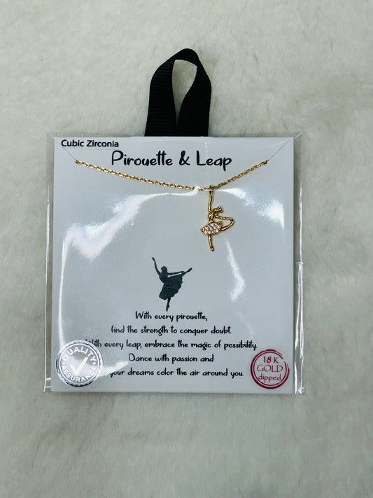 Pirouette & Leap Rhinestone Gold Ballerina Necklace