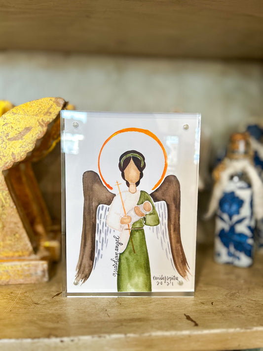 5x7 Print Emily S. Pitre Art/Guardian Angel Green Frame