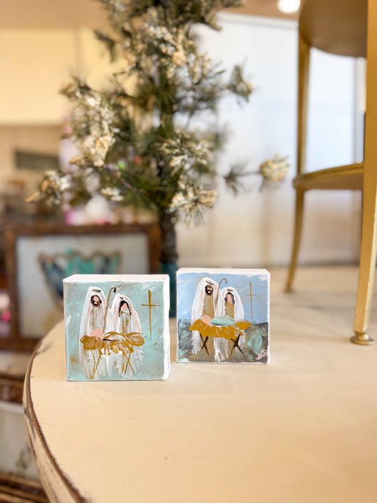 4x4 Blue Holy Night Nativity — Hand-Painted Art