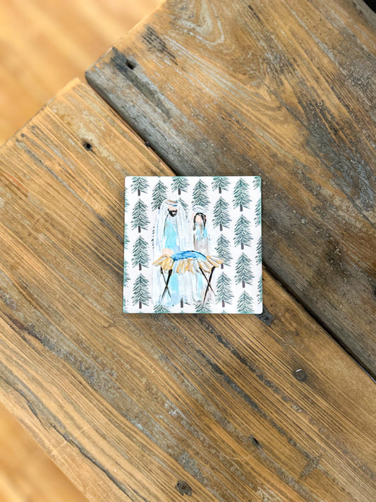 4x4 Christmas Tree Nativity Coaster