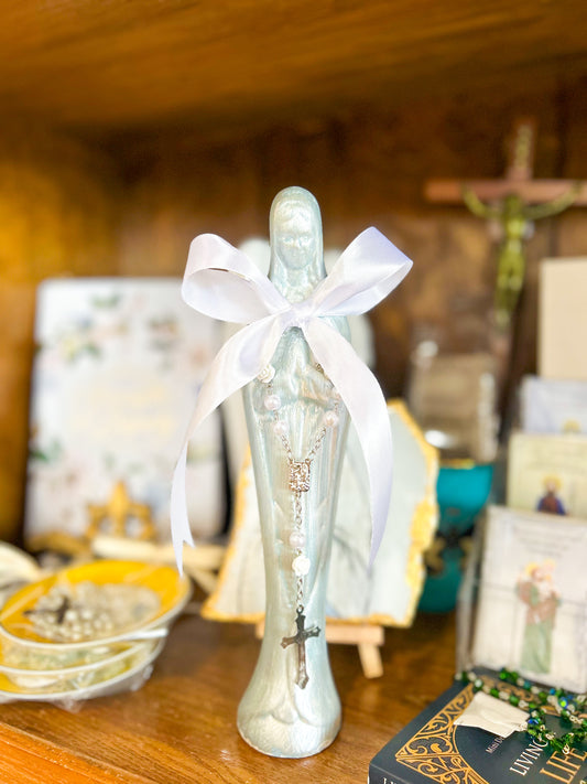 10" Morning Sky Mother Mary Statue- Silver