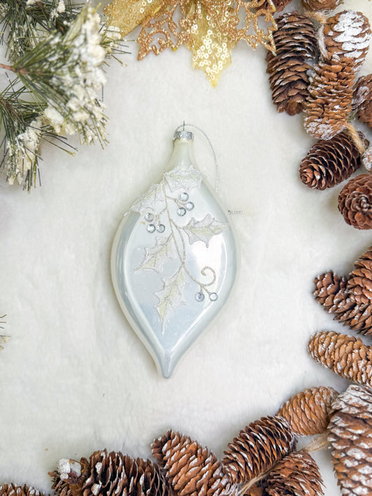 Snow-Kissed Holly Glass Ornament