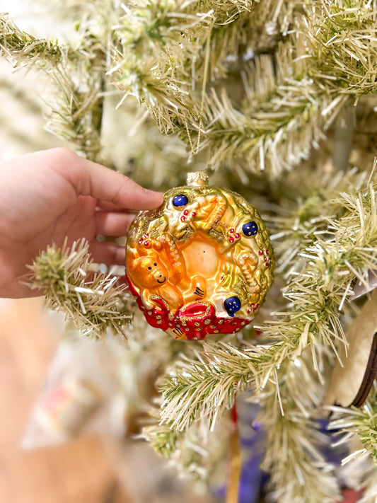 Vintage Blown Glass Christmas Wreath Ornament