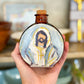 Christ the King Blessing Holy Water Container- Brown Glass
