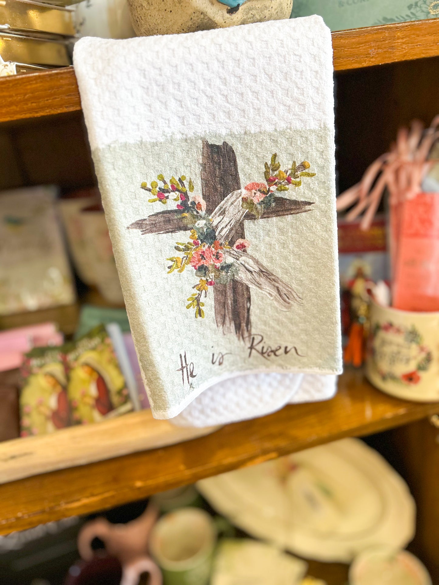 GA Cross He is Risen Tea Towel