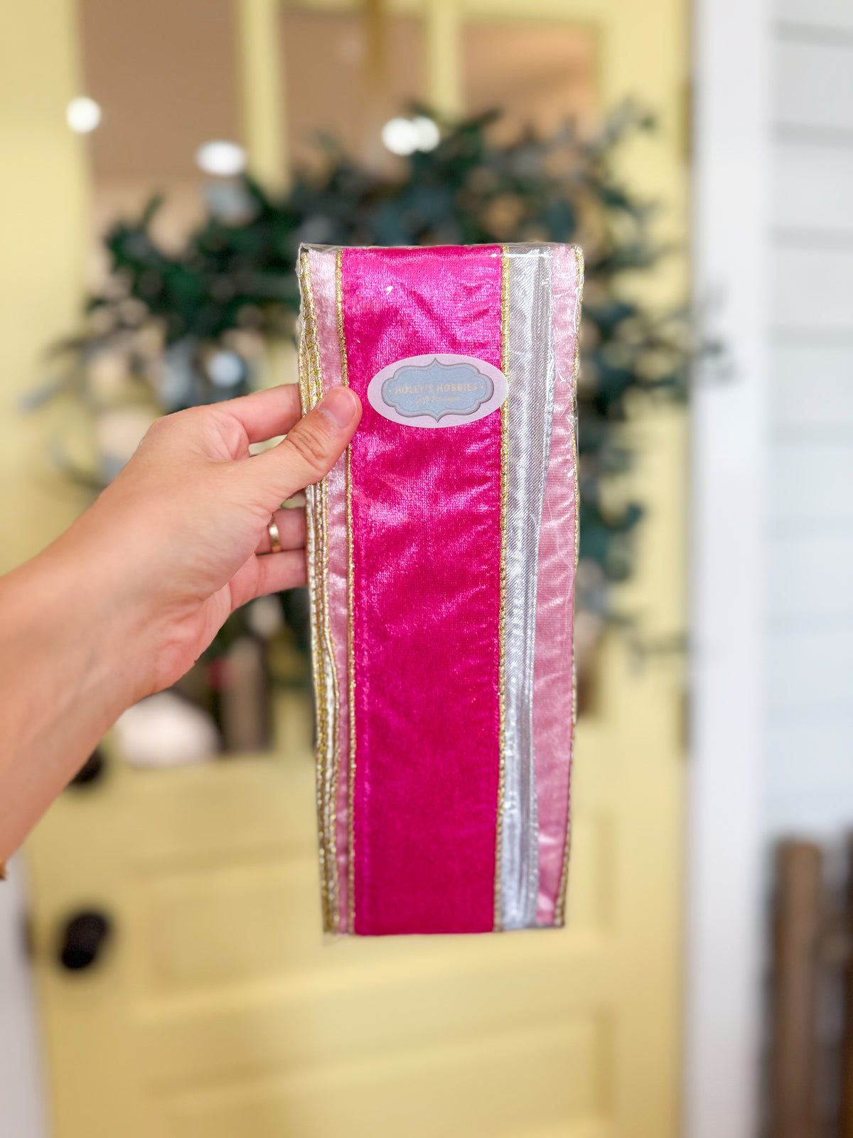 Merry Little Pink Christmas Wreath Ribbon Trio Style