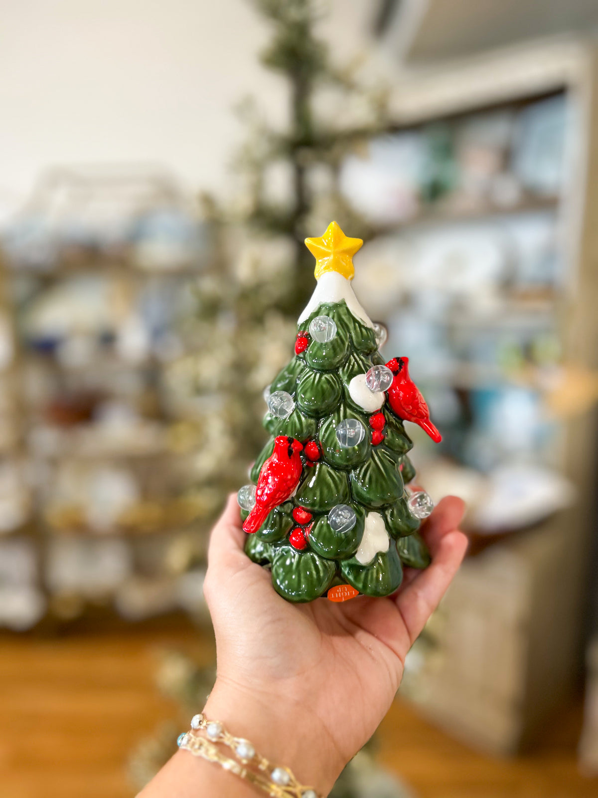 6.5in Light-Up Vintage Christmas Tree with Cardinals
