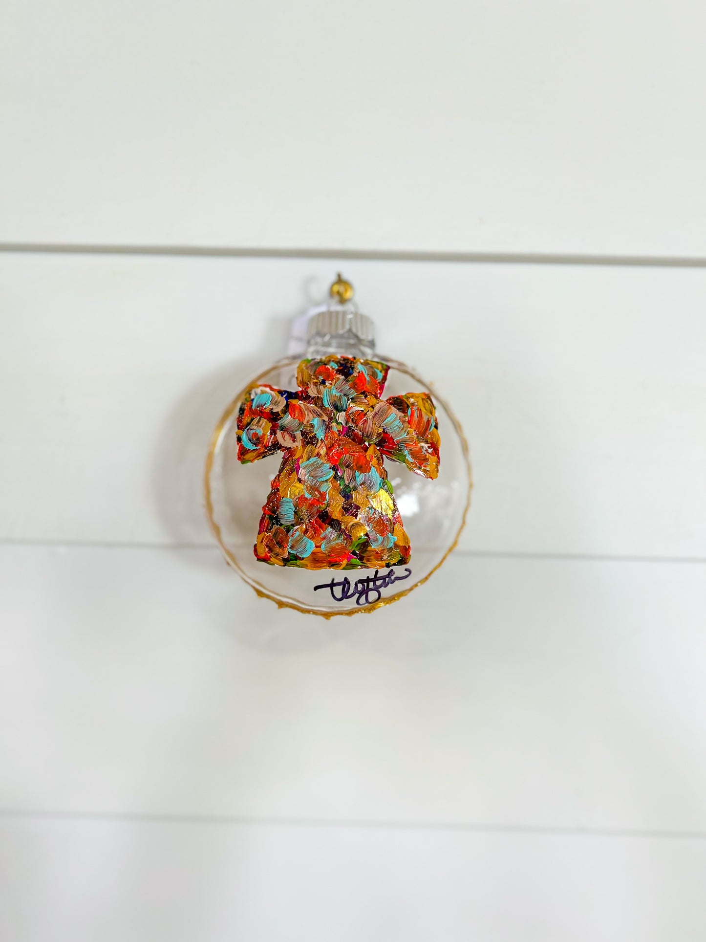 Ornament Round Disc Clear- Multi Cross