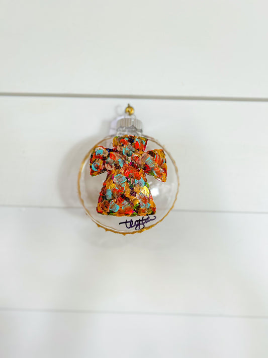 Ornament Round Disc Clear- Multi Cross