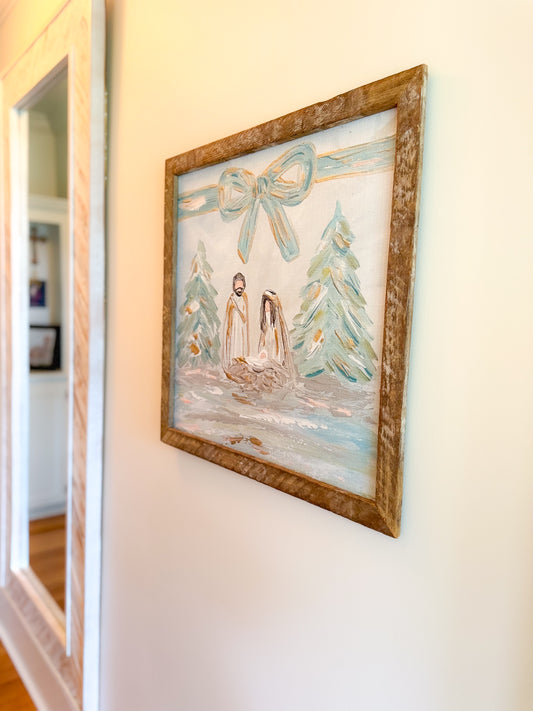 Bow Nativity Framed Art 24x24