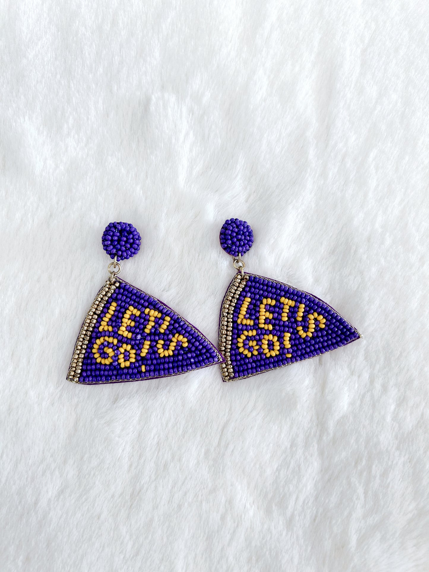 Let’s Go Purple and Gold Beaded Earrings