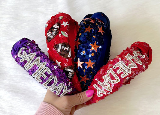 Knotted Sequin Game Day Headband