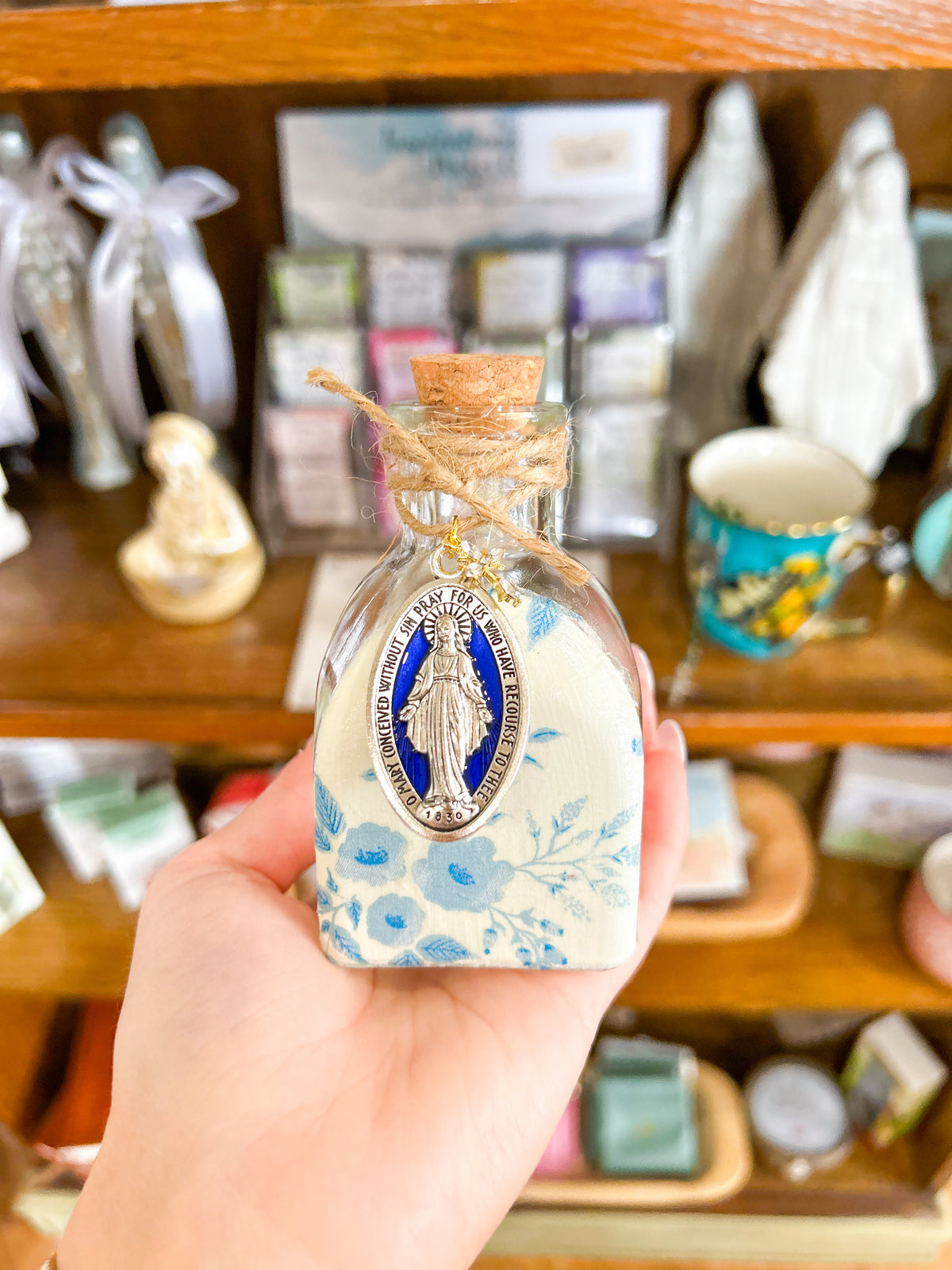 Light Blue Floral Bud Holy Water Container