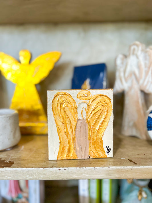 Angel of Comfort Mini Wood Block-Tan