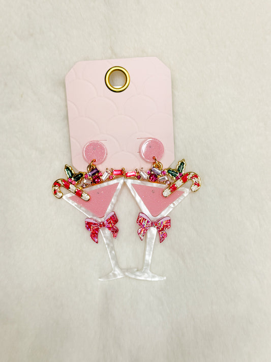 Minty Mocktail Candy Cane Drink Earrings
