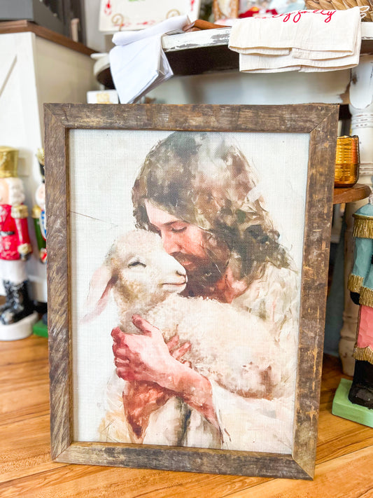 Jesus & Lamb Framed Art 18x24