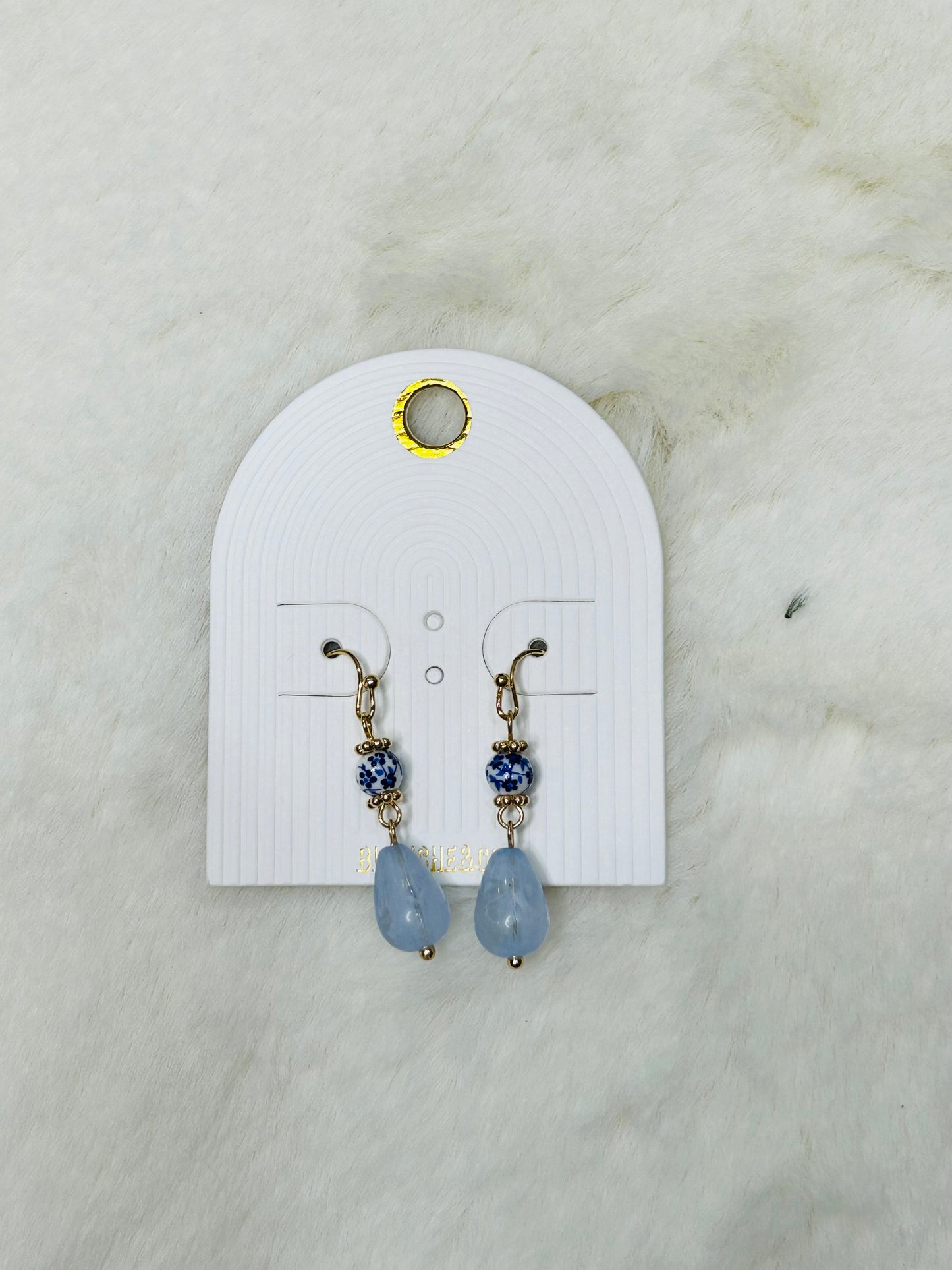 Stella Watercolor Blue/White Bead Pearl Dangle Earrings