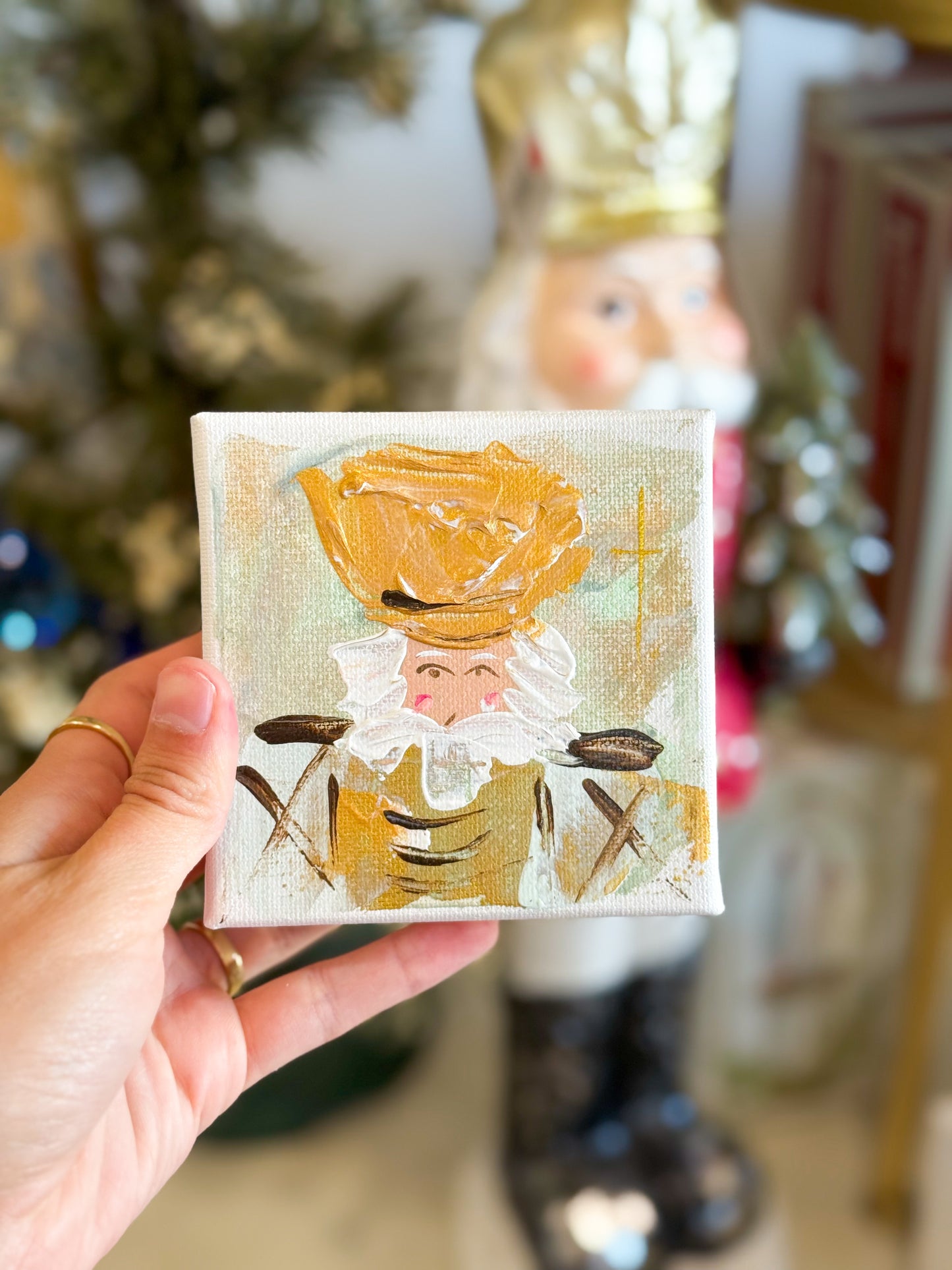 4x4 Mint/Gold Classic Christmas Nutcracker — Hand-Painted Art
