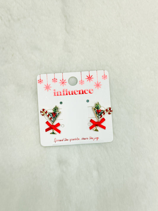 Holiday Swirl Martini Candy Cane Earrings