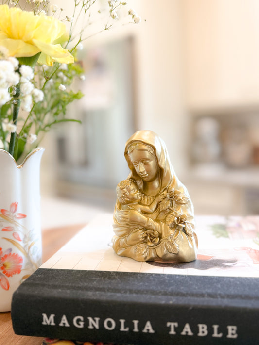 Mary Our Mother Holding Jesus Gold Statue