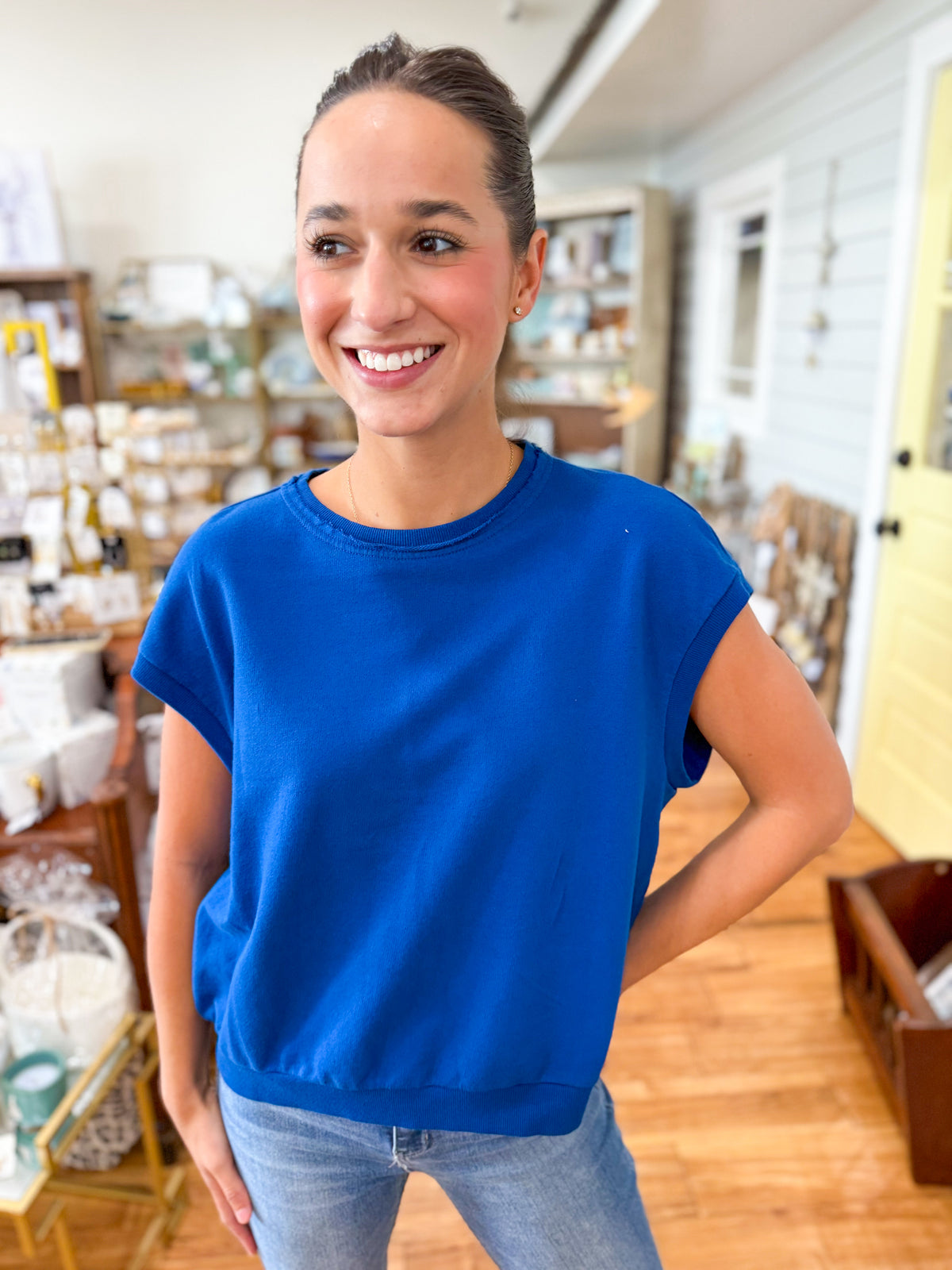 French Terry Sleeveless Top- Classic Blue