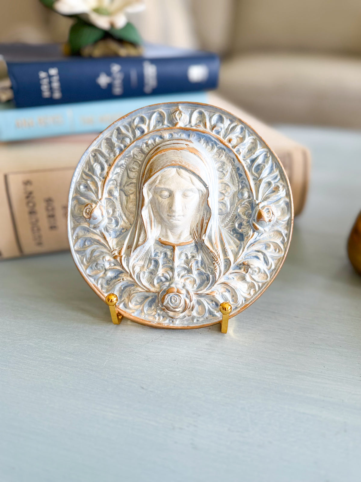 Blue Blooming Grace Mary Plaque
