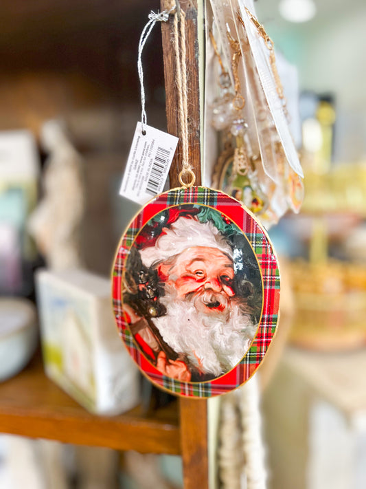 Holiday Santa Ornament Red Plaid